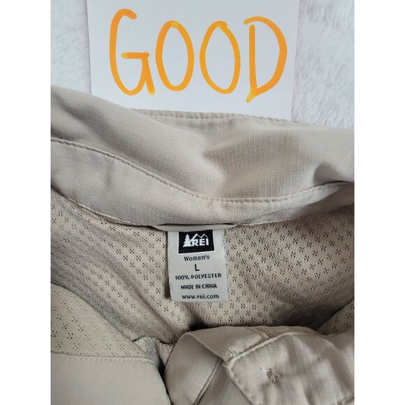 REI Womens Beige Long Sleeve Button-Up Shirt Large Lightweight Outdoor Hiking - Picture 3 of 8